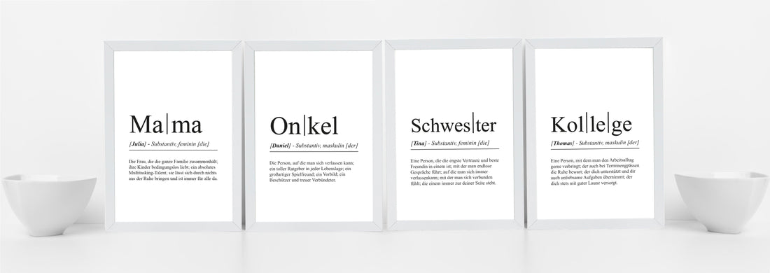 Unsere personalisierbaren Poster “Definition” in verschiedenen Ausführungen