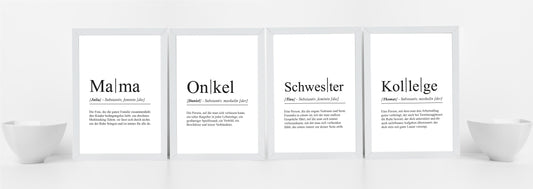 Unsere personalisierbaren Poster “Definition” in verschiedenen Ausführungen