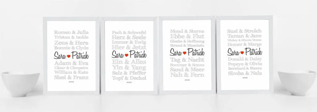 Wir gehören zusammen wie…, “Romeo & Julia” ❤ “Homer & Marge” ❤ “Pech & Schwefel” ❤ “Tag & Nacht”, Copyright: 321geschenke.de