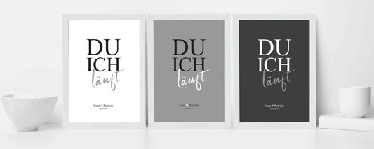 Personalisiertes Bild “DU ICH läuft” in den drei Farbvarianten weiß, grau, anthrazit