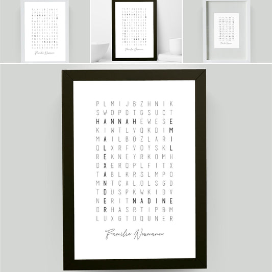 Das personalisierte Namensposter „Kreuzworträtsel“ für die ganze Familie