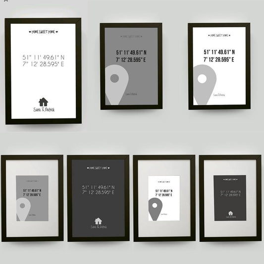 Bild mit Koordinaten, das Einzugsgeschenk, Umzugsgeschenk, Geschenk zum Richtfest, Geschenk zur Einweihung