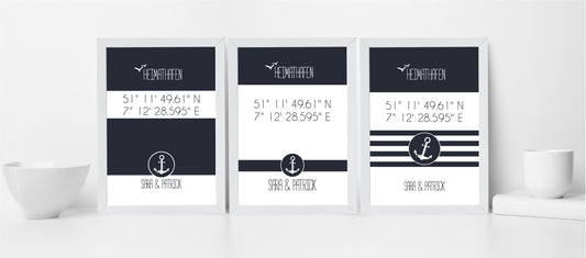 Unsere Koordinatenbilder ⚓HEIMATHAFEN mit Anker im maritimen Look