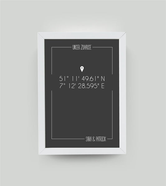 Zuhause, das personalisierte Koordinaten-Bild