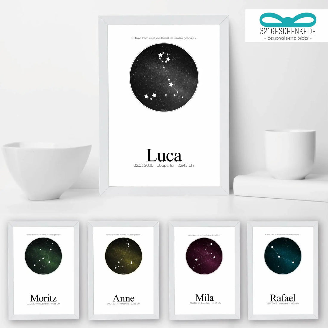 ✰ Unsere neuen himmlischen “Sternzeichen”-Poster ✰, “Sterne fallen nicht vom Himmel, sie werden geboren.”, Copyright: 321geschenke.de