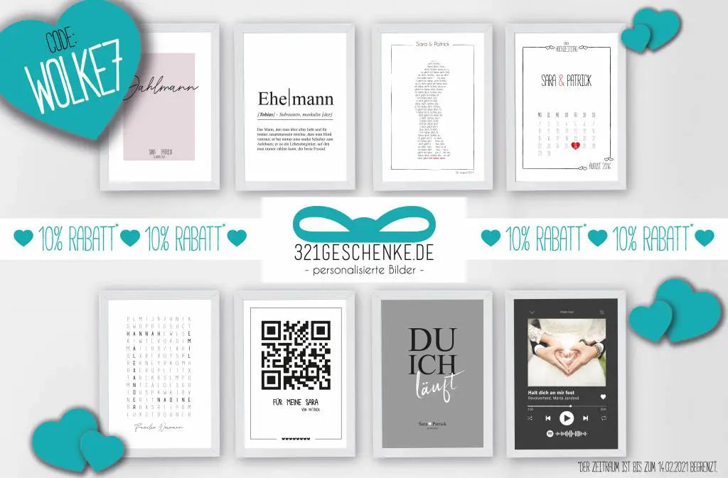 AM 14. Februar ist VALENTINSTAG 💝, ❤ 10% Rabatt ❤ 10% Rabatt ❤ 10% Rabatt ❤ 10% Rabatt ❤
*DAS ANGEBOT IST BIS ZUM 14. FEBRUAR 2021 BEGRENZT., Copyright: 321geschenke.de