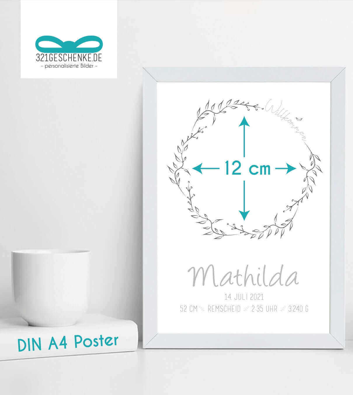 Abmessung1_Personalisiertes Bild "Baby-Fußabdruck", Bildgröße: 13x18cm, DIN A4, DIN A3, Bilderrahmen: Ohne Bilderrahmen, Bilderrahmen weiß, Bilderrahmen schwarz, Bilderrahmen weiß mit Passepartout, Bilderrahmen schwarz mit Passepartout, Copyright: 321gesc
