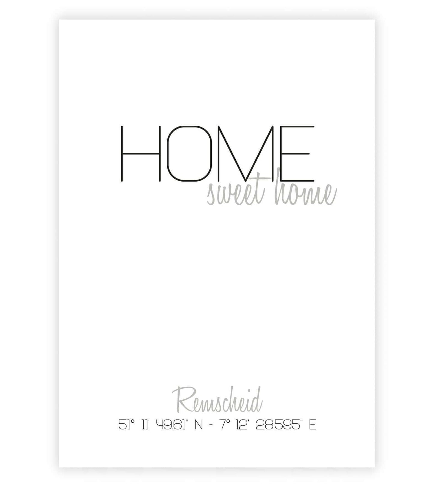 Personalisiertes Koordinatenbild "HOME sweet home", Bildgröße: 13x18cm, DIN A4, DIN A3, Bilderrahmen: Ohne Bilderrahmen, Bilderrahmen weiß, Bilderrahmen schwarz, Bilderrahmen weiß mit Passepartout, Bilderrahmen schwarz mit Passepartout, Copyright: 321gesc