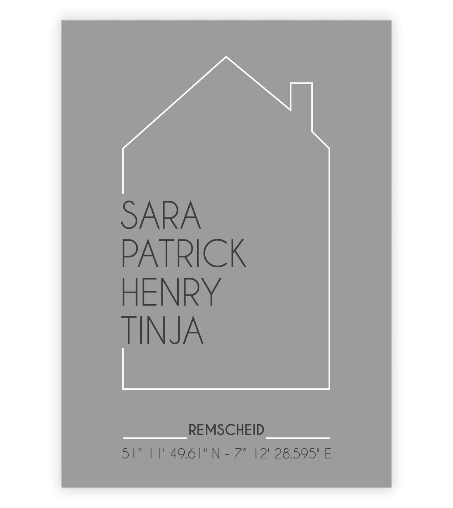 Personalisiertes Bild "UNSER HAUS", Bildfarbe: Grau, Bildgröße: 13x18cm, DIN A4, DIN A3, Bilderrahmen: Ohne Bilderrahmen, Copyright: 321geschenke.de