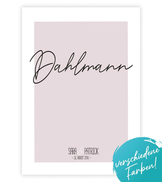 Personalisiertes Poster "Nachname", Bildfarbe: Weiß, Beige, Rosa, Grau, Bildgröße: 13x18cm, DIN A4, DIN A3, Bilderrahmen: Ohne Bilderrahmen, Bilderrahmen weiß, Bilderrahmen schwarz, Bilderrahmen weiß mit Passepartout, Bilderrahmen schwarz mit Passepartout