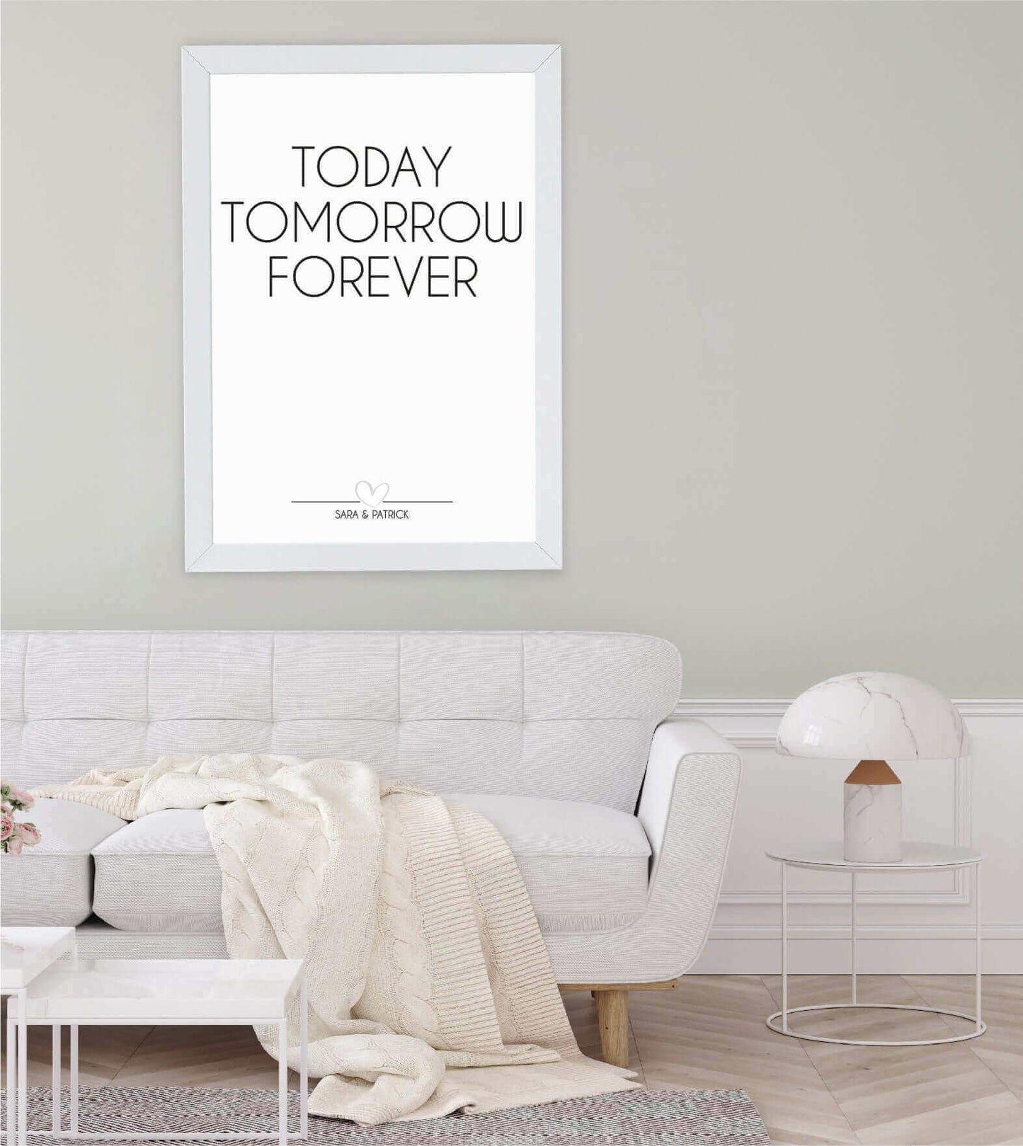 Anwendungsbild_Personalisiertes Bild "TODAY - TOMORROW - FOREVER", Bildgröße: 13x18cm, DIN A4, DIN A3, Bilderrahmen: Ohne Bilderrahmen, Bilderrahmen weiß, Bilderrahmen schwarz, Bilderrahmen weiß mit Passepartout, Bilderrahmen schwarz mit Passepartout, Cop