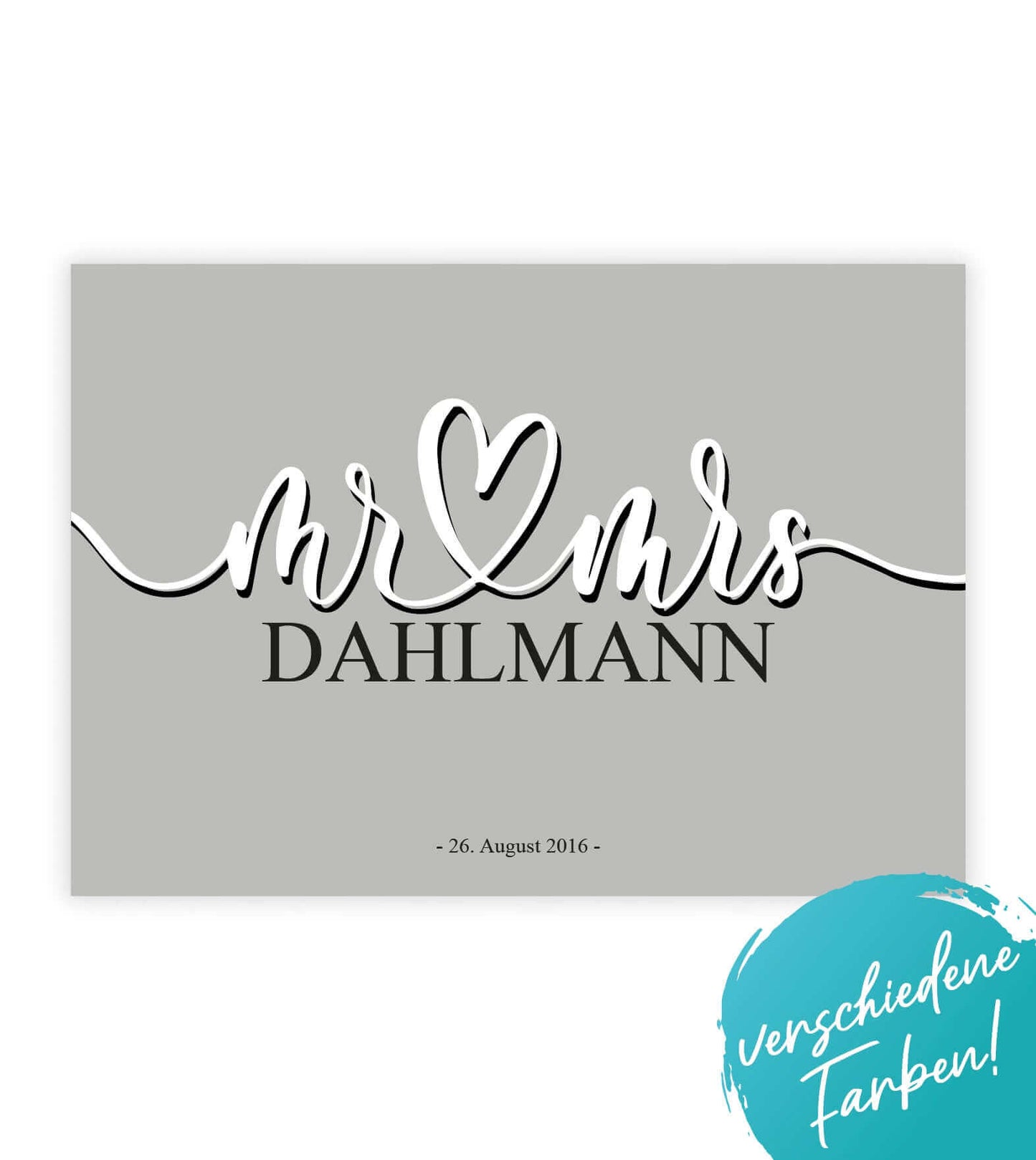 Personalisiertes Bild "Mr & Mrs"", Bildfarbe: Grau, Weiß, Anthrazit/Schwarz, Bildgröße: 13x18cm, DIN A4, DIN A3, Bilderrahmen: Ohne Bilderrahmen, Bilderrahmen weiß, Bilderrahmen schwarz, Bilderrahmen weiß mit Passepartout, Bilderrahmen schwarz mit Passepa