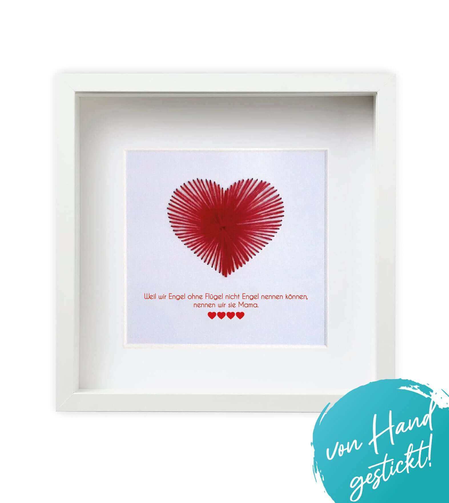 Personalisiertes Bild "gesticktes Herz Muttertag", Bildgröße: 25x25cm, Bilderrahmen: Bilderrahmen weiß mit Passepartout, Bilderrahmen schwarz mit Passepartout, Copyright: 321geschenke.de