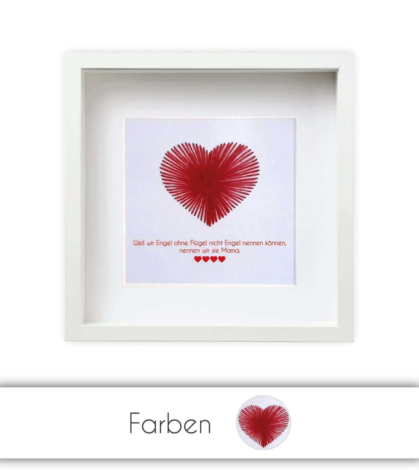 Personalisiertes Bild "gesticktes Herz Muttertag", Bildgröße: 25x25cm, Bilderrahmen: Bilderrahmen weiß mit Passepartout, Bilderrahmen schwarz mit Passepartout, Copyright: 321geschenke.de