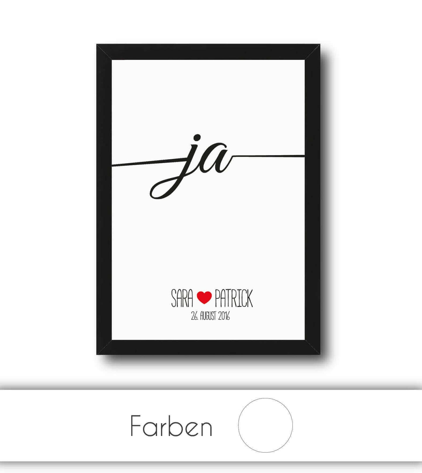 Personalisiertes Bild "Ja" Hochzeit, Bildgröße: 13x18cm, DIN A4, DIN A3, Bilderrahmen: Ohne Bilderrahmen, Bilderrahmen weiß, Bilderrahmen schwarz, Bilderrahmen weiß mit Passepartout, Bilderrahmen schwarz mit Passepartout, Copyright: 321geschenke.de