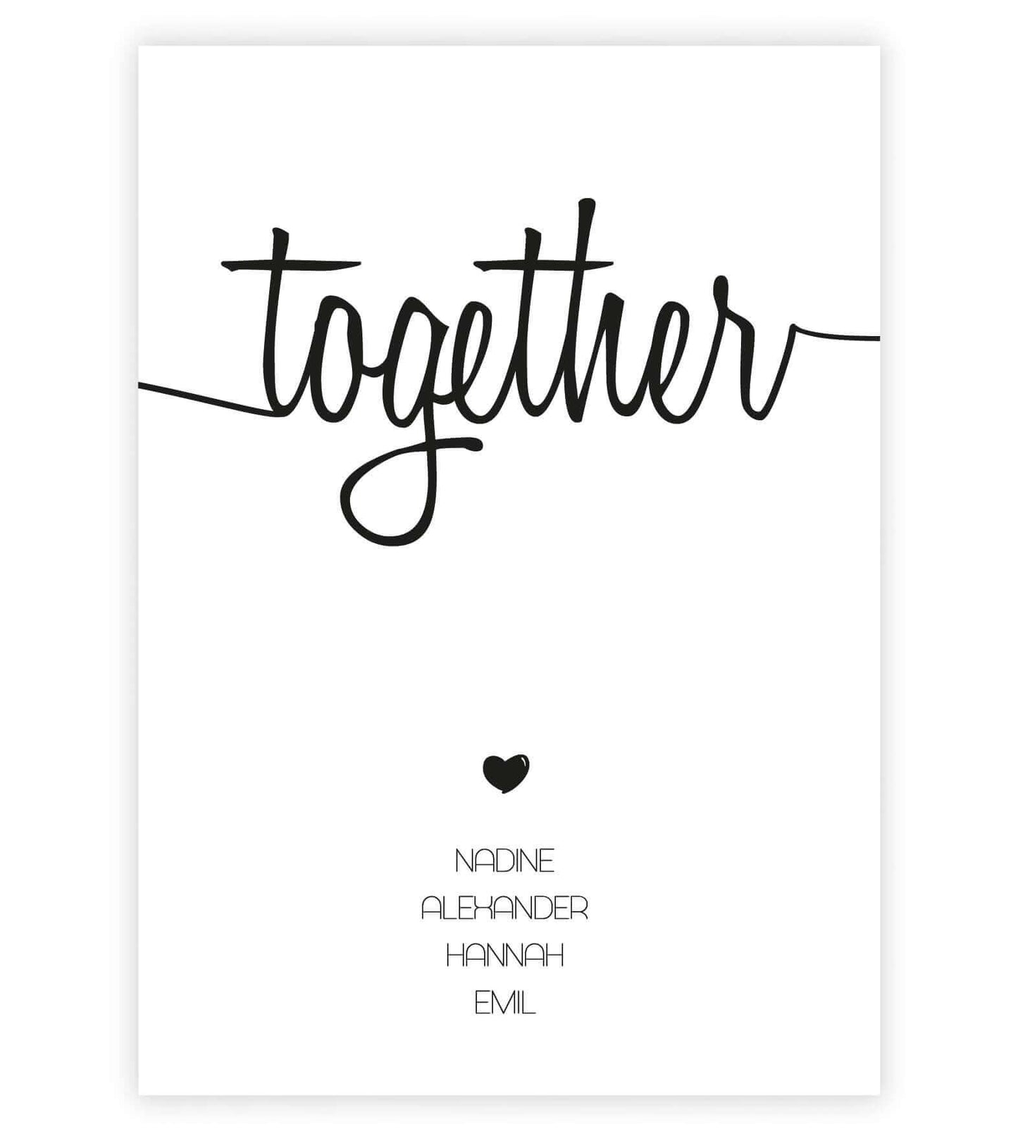 Personalisiertes Familienbild "TOGETHER", Bildfarbe: Weiß, Bildgröße: 13x18cm, DIN A4, DIN A3, Bilderrahmen: Ohne Bilderrahmen, Copyright: 321geschenke.de