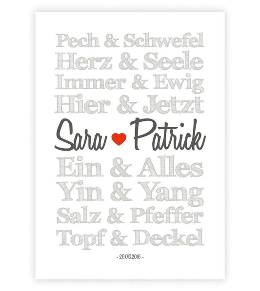 Personalisiertes Bild "TRAUMPAARE" - Herz und Seele, Bildgröße: 13x18cm, DIN A4, DIN A3, Bilderrahmen: Ohne Bilderrahmen, Bilderrahmen weiß, Bilderrahmen schwarz, Bilderrahmen weiß mit Passepartout, Bilderrahmen schwarz mit Passepartout, Copyright: 321ges