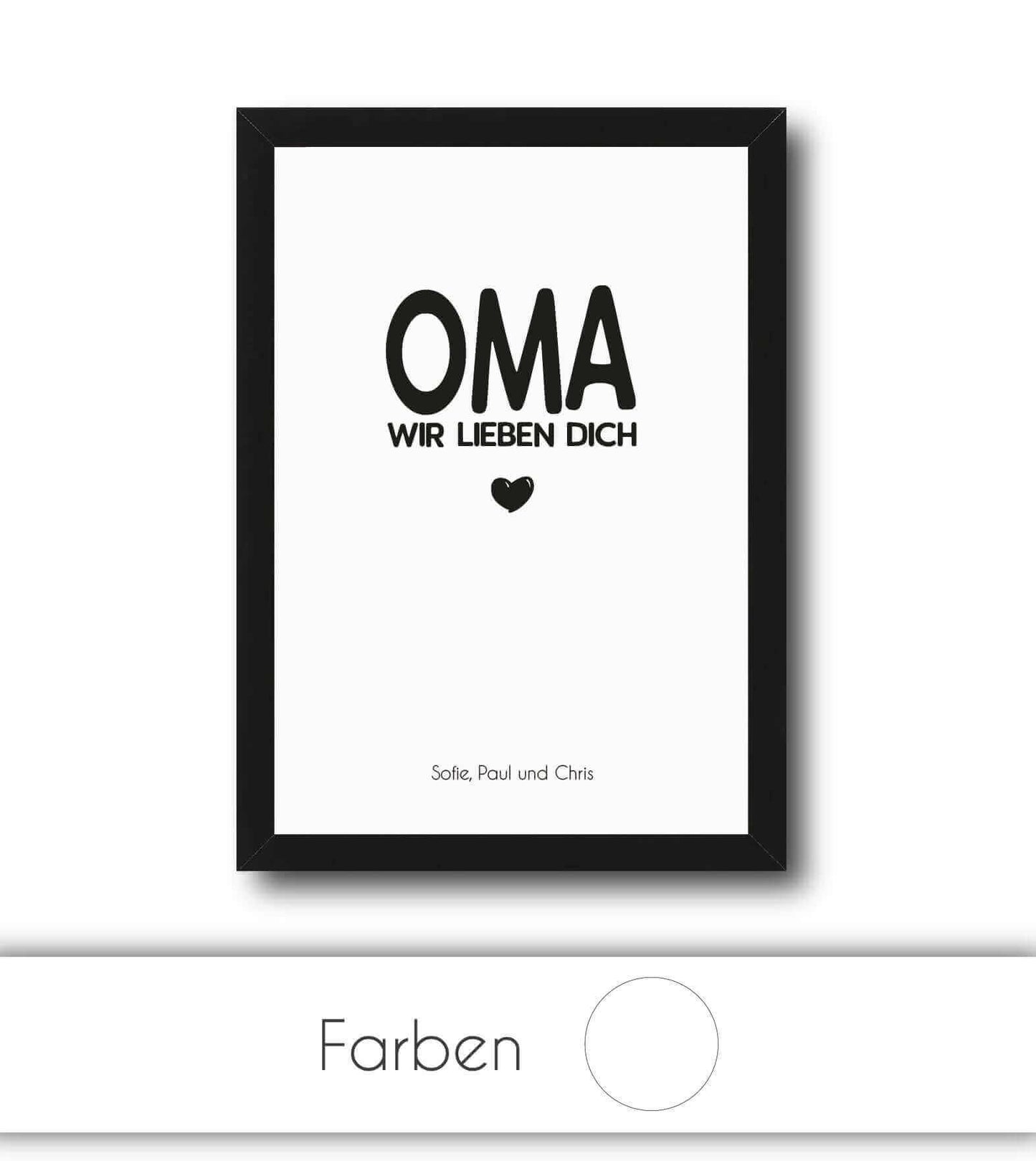 Personalisiertes Bild "OMA – Wir lieben dich", Bildgröße: 13x18cm, DIN A4, DIN A3, Bilderrahmen: Ohne Bilderrahmen, Bilderrahmen weiß, Bilderrahmen schwarz, Bilderrahmen weiß mit Passepartout, Bilderrahmen schwarz mit Passepartout, Copyright: 321geschenke