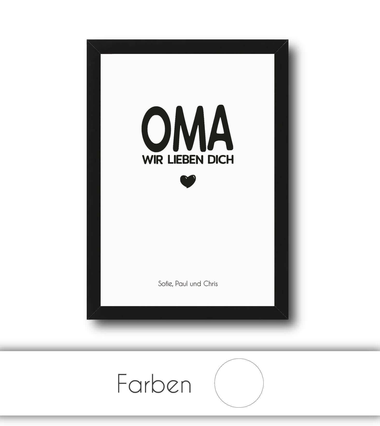 Personalisiertes Bild "OMA – Wir lieben dich", Bildgröße: 13x18cm, DIN A4, DIN A3, Bilderrahmen: Ohne Bilderrahmen, Bilderrahmen weiß, Bilderrahmen schwarz, Bilderrahmen weiß mit Passepartout, Bilderrahmen schwarz mit Passepartout, Copyright: 321geschenke