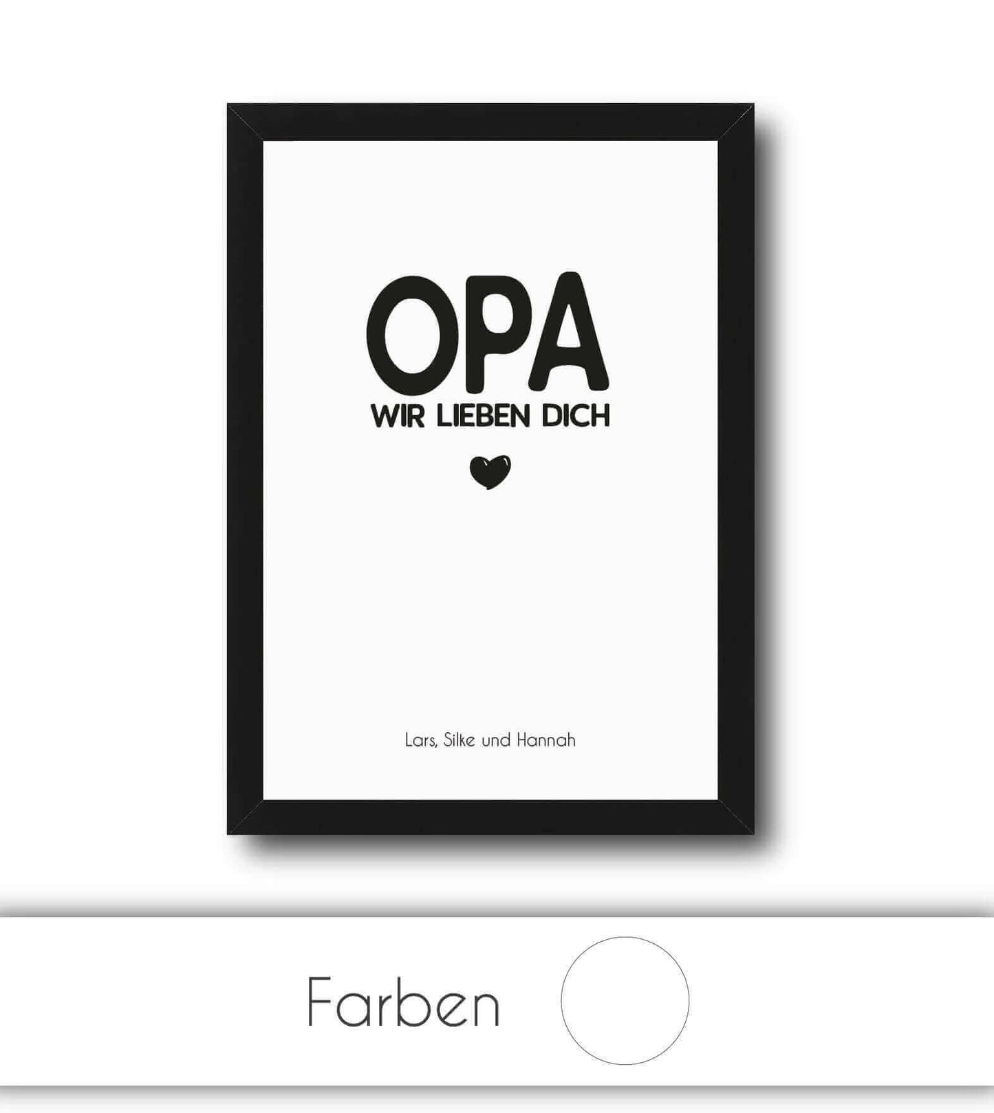 Personalisiertes Bild "OPA – Wir lieben dich", Bildgröße: 13x18cm, DIN A4, DIN A3, Bilderrahmen: Ohne Bilderrahmen, Bilderrahmen weiß, Bilderrahmen schwarz, Bilderrahmen weiß mit Passepartout, Bilderrahmen schwarz mit Passepartout, Copyright: 321geschenke