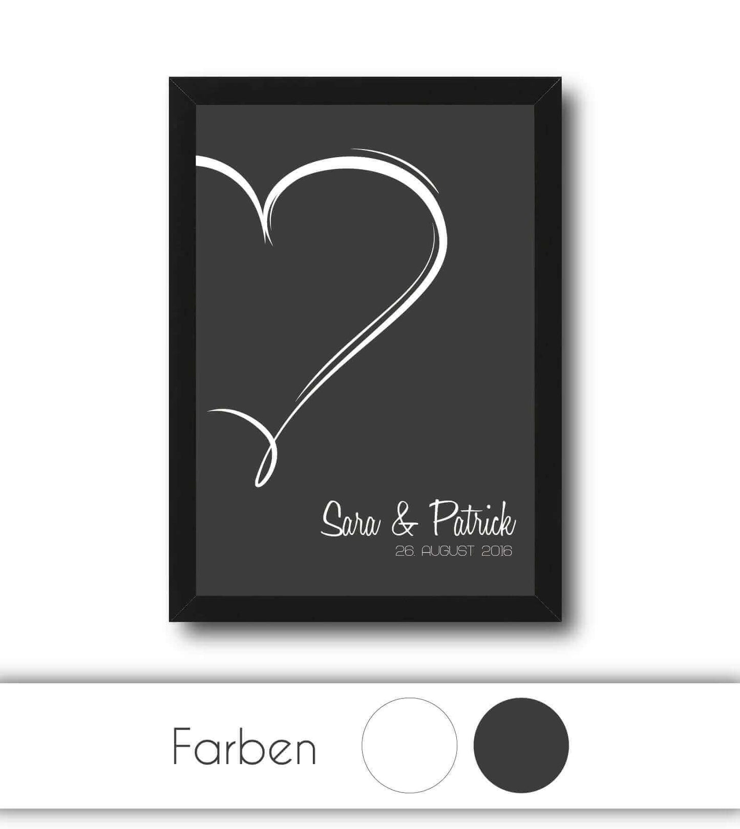 Personalisiertes Bild "Herz", Bildfarbe: Weiß, Anthrazit/Schwarz, Bildgröße: 13x18cm, DIN A4, DIN A3, Bilderrahmen: Ohne Bilderrahmen, Bilderrahmen weiß, Bilderrahmen schwarz, Bilderrahmen weiß mit Passepartout, Bilderrahmen schwarz mit Passepartout, Copy