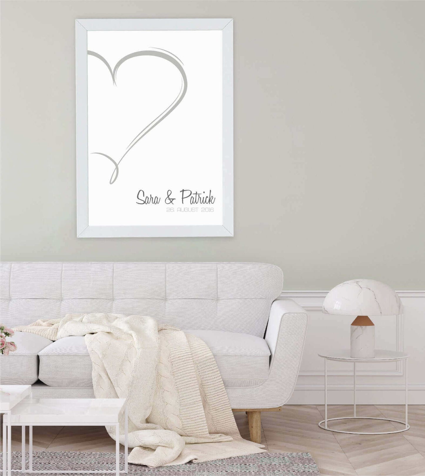 Anwendungsbild_Personalisiertes Bild "Herz", Bildfarbe: Weiß, Anthrazit/Schwarz, Bildgröße: 13x18cm, DIN A4, DIN A3, Bilderrahmen: Ohne Bilderrahmen, Bilderrahmen weiß, Bilderrahmen schwarz, Bilderrahmen weiß mit Passepartout, Bilderrahmen schwarz mit Pas