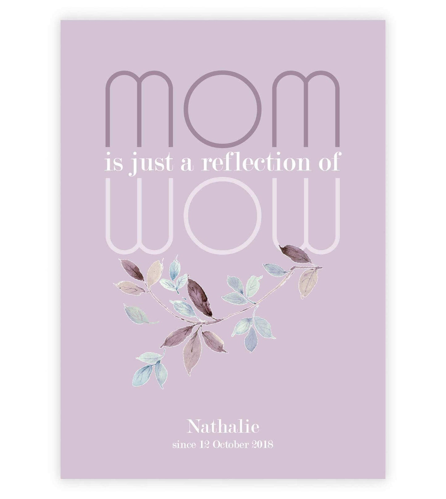 Personalisiertes Bild "MOM = WOW", Bildfarbe: Lila, Bildgröße: 13x18cm, DIN A4, DIN A3, Bilderrahmen: Ohne Bilderrahmen, Bilderrahmen weiß, Bilderrahmen schwarz, Bilderrahmen weiß mit Passepartout, Bilderrahmen schwarz mit Passepartout, Copyright: 321gesc
