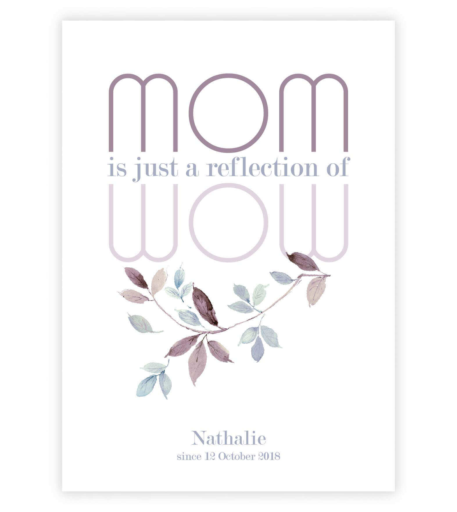 Personalisiertes Bild "MOM = WOW", Bildfarbe: Weiß, Bildgröße: 13x18cm, DIN A4, DIN A3, Bilderrahmen: Ohne Bilderrahmen, Copyright: 321geschenke.de