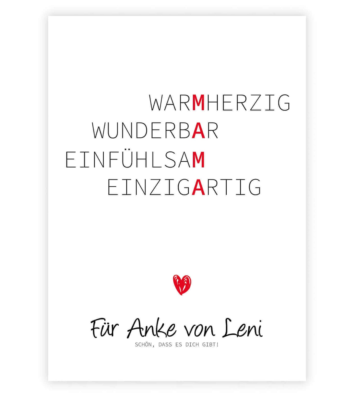 Personalisiertes "Wörterposter" - MAMA, Bildgröße: 13x18cm, DIN A4, DIN A3, Bilderrahmen: Ohne Bilderrahmen, Bilderrahmen weiß, Bilderrahmen schwarz, Bilderrahmen weiß mit Passepartout, Bilderrahmen schwarz mit Passepartout, Copyright: 321geschenke.de