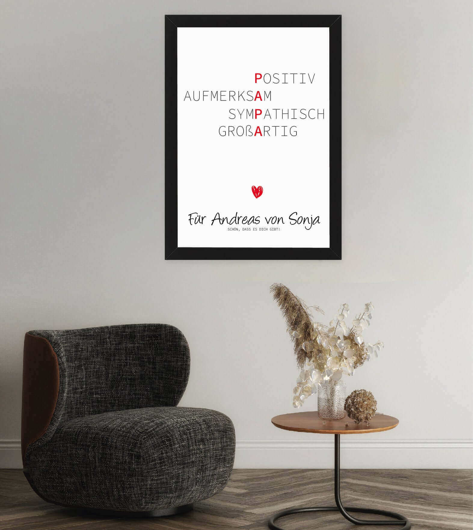 Anwendungsbild_Personalisiertes "Wörterposter" - Papa, Bildgröße: 13x18cm, DIN A4, DIN A3, Bilderrahmen: Ohne Bilderrahmen, Bilderrahmen weiß, Bilderrahmen schwarz, Bilderrahmen weiß mit Passepartout, Bilderrahmen schwarz mit Passepartout, Copyright: 321g