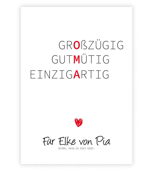 Personalisiertes "Wörterposter" - Oma, Bildgröße: 13x18cm, DIN A4, DIN A3, Bilderrahmen: Ohne Bilderrahmen, Bilderrahmen weiß, Bilderrahmen schwarz, Bilderrahmen weiß mit Passepartout, Bilderrahmen schwarz mit Passepartout, Copyright: 321geschenke.de