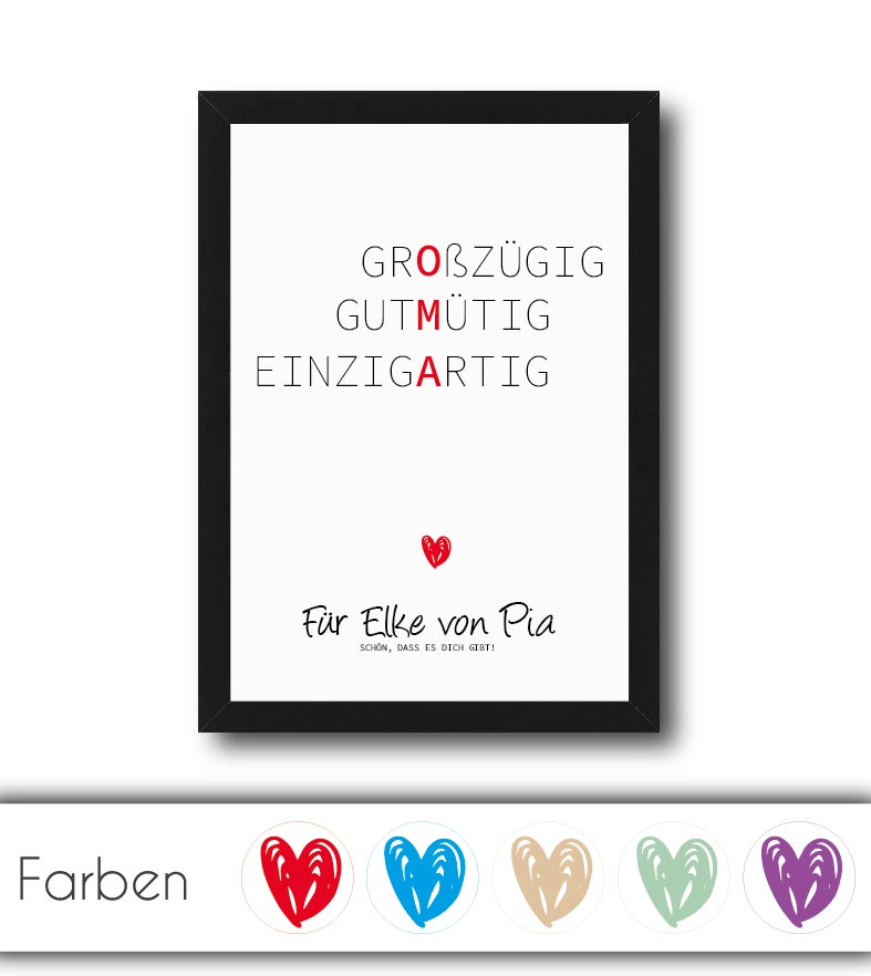 Personalisiertes "Wörterposter" - Oma, Bildgröße: 13x18cm, DIN A4, DIN A3, Bilderrahmen: Ohne Bilderrahmen, Bilderrahmen weiß, Bilderrahmen schwarz, Bilderrahmen weiß mit Passepartout, Bilderrahmen schwarz mit Passepartout, Copyright: 321geschenke.de