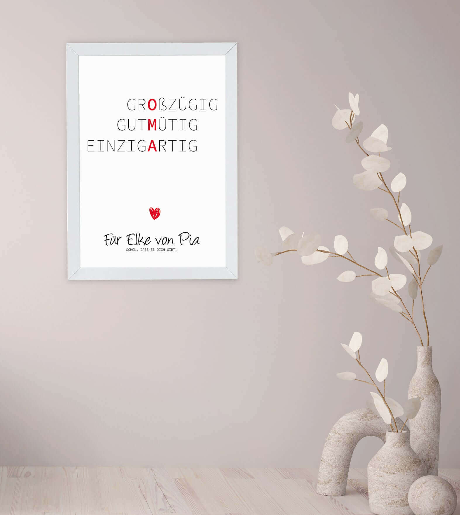 Anwendungsbild_Personalisiertes "Wörterposter" - Oma, Bildgröße: 13x18cm, DIN A4, DIN A3, Bilderrahmen: Ohne Bilderrahmen, Bilderrahmen weiß, Bilderrahmen schwarz, Bilderrahmen weiß mit Passepartout, Bilderrahmen schwarz mit Passepartout, Copyright: 321ge