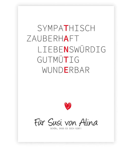 Personalisiertes "Wörterposter" - TANTE, Bildgröße: 13x18cm, DIN A4, DIN A3, Bilderrahmen: Ohne Bilderrahmen, Bilderrahmen weiß, Bilderrahmen schwarz, Bilderrahmen weiß mit Passepartout, Bilderrahmen schwarz mit Passepartout, Copyright: 321geschenke.de