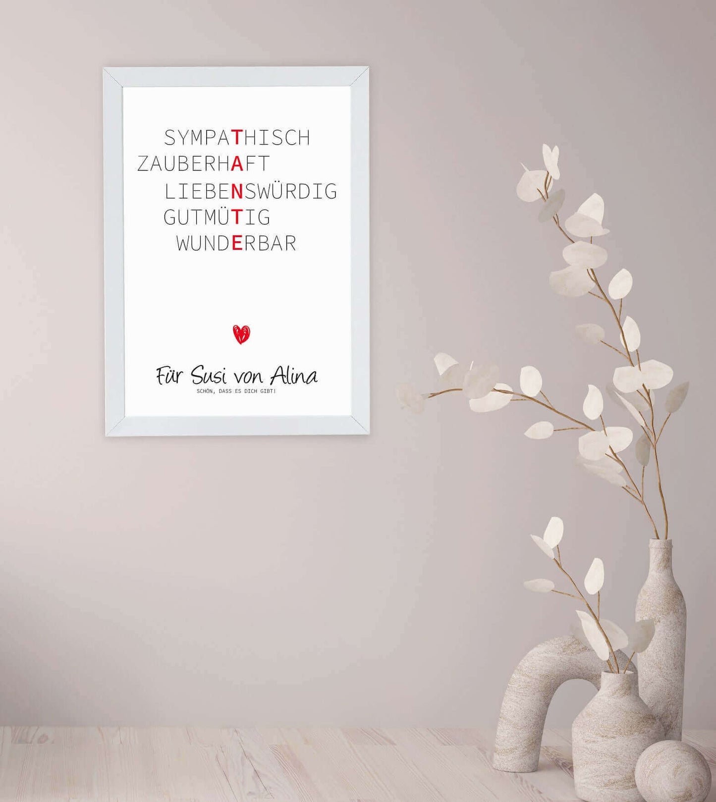 Anwendungsbild_Personalisiertes "Wörterposter" - TANTE, Bildgröße: 13x18cm, DIN A4, DIN A3, Bilderrahmen: Ohne Bilderrahmen, Bilderrahmen weiß, Bilderrahmen schwarz, Bilderrahmen weiß mit Passepartout, Bilderrahmen schwarz mit Passepartout, Copyright: 321