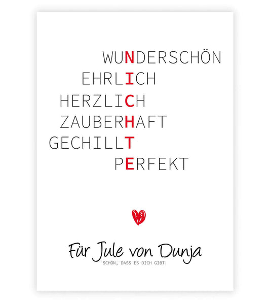 Personalisiertes "Wörterposter" - Nichte, Bildgröße: 13x18cm, DIN A4, DIN A3, Bilderrahmen: Ohne Bilderrahmen, Bilderrahmen weiß, Bilderrahmen schwarz, Bilderrahmen weiß mit Passepartout, Bilderrahmen schwarz mit Passepartout, Copyright: 321geschenke.de