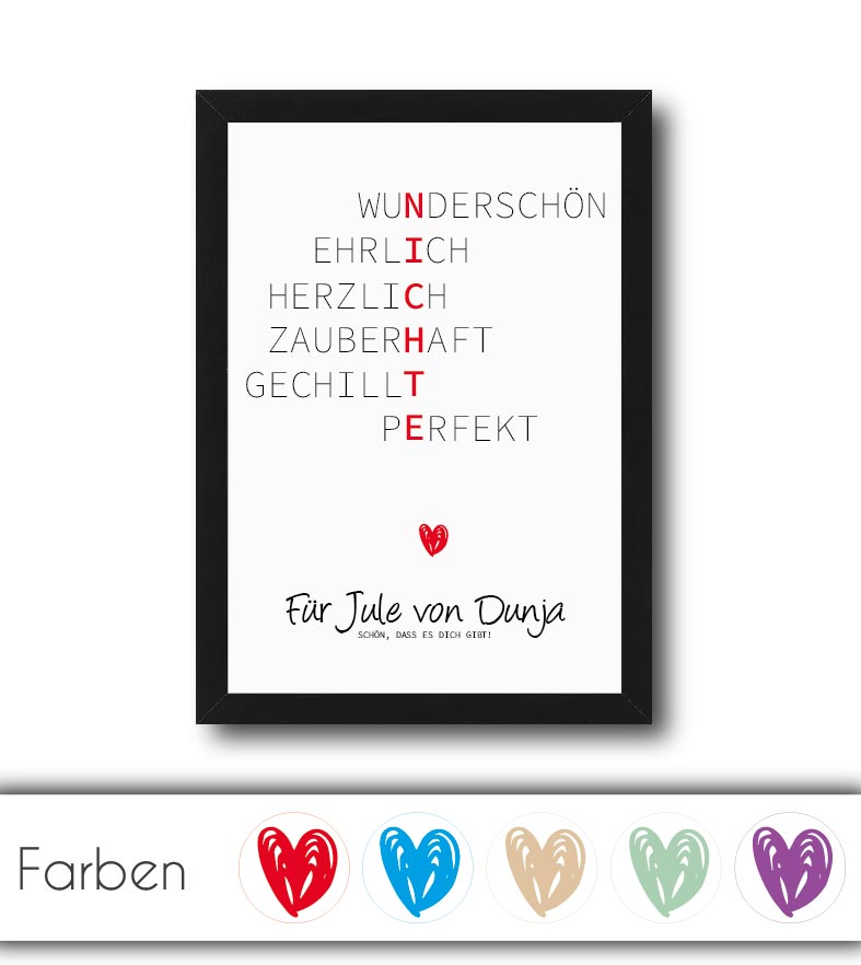 Personalisiertes "Wörterposter" - Nichte, Bildgröße: 13x18cm, DIN A4, DIN A3, Bilderrahmen: Ohne Bilderrahmen, Bilderrahmen weiß, Bilderrahmen schwarz, Bilderrahmen weiß mit Passepartout, Bilderrahmen schwarz mit Passepartout, Copyright: 321geschenke.de