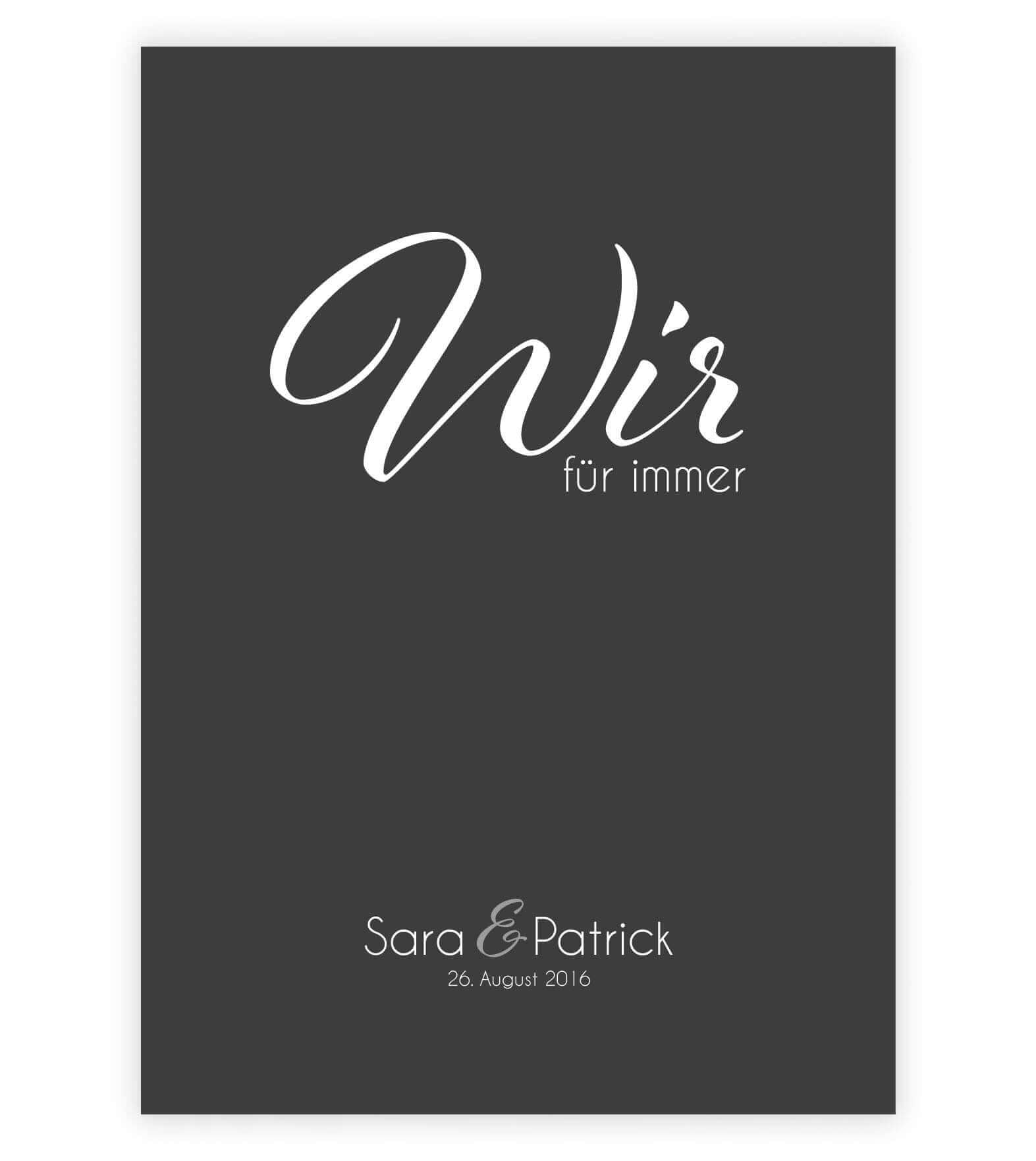 Personalisiertes Bild "WIR - für immer", Bildfarbe: Anthrazit/Schwarz, Bildgröße: 13x18cm, DIN A4, DIN A3, Bilderrahmen: Ohne Bilderrahmen, Copyright: 321geschenke.de