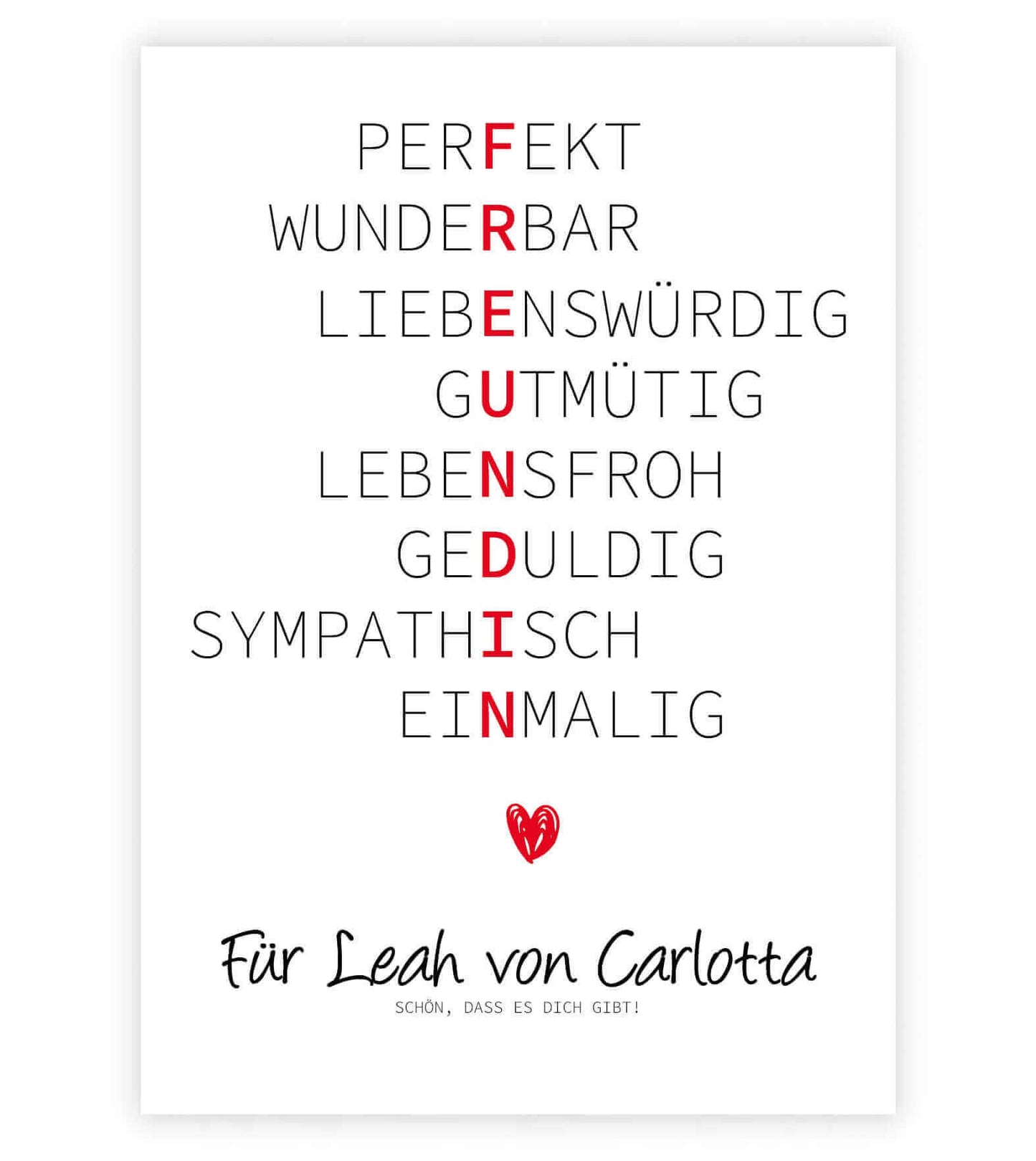Personalisiertes "Wörterposter" - Freundin, Bildgröße: 13x18cm, DIN A4, DIN A3, Bilderrahmen: Ohne Bilderrahmen, Bilderrahmen weiß, Bilderrahmen schwarz, Bilderrahmen weiß mit Passepartout, Bilderrahmen schwarz mit Passepartout, Copyright: 321geschenke.de
