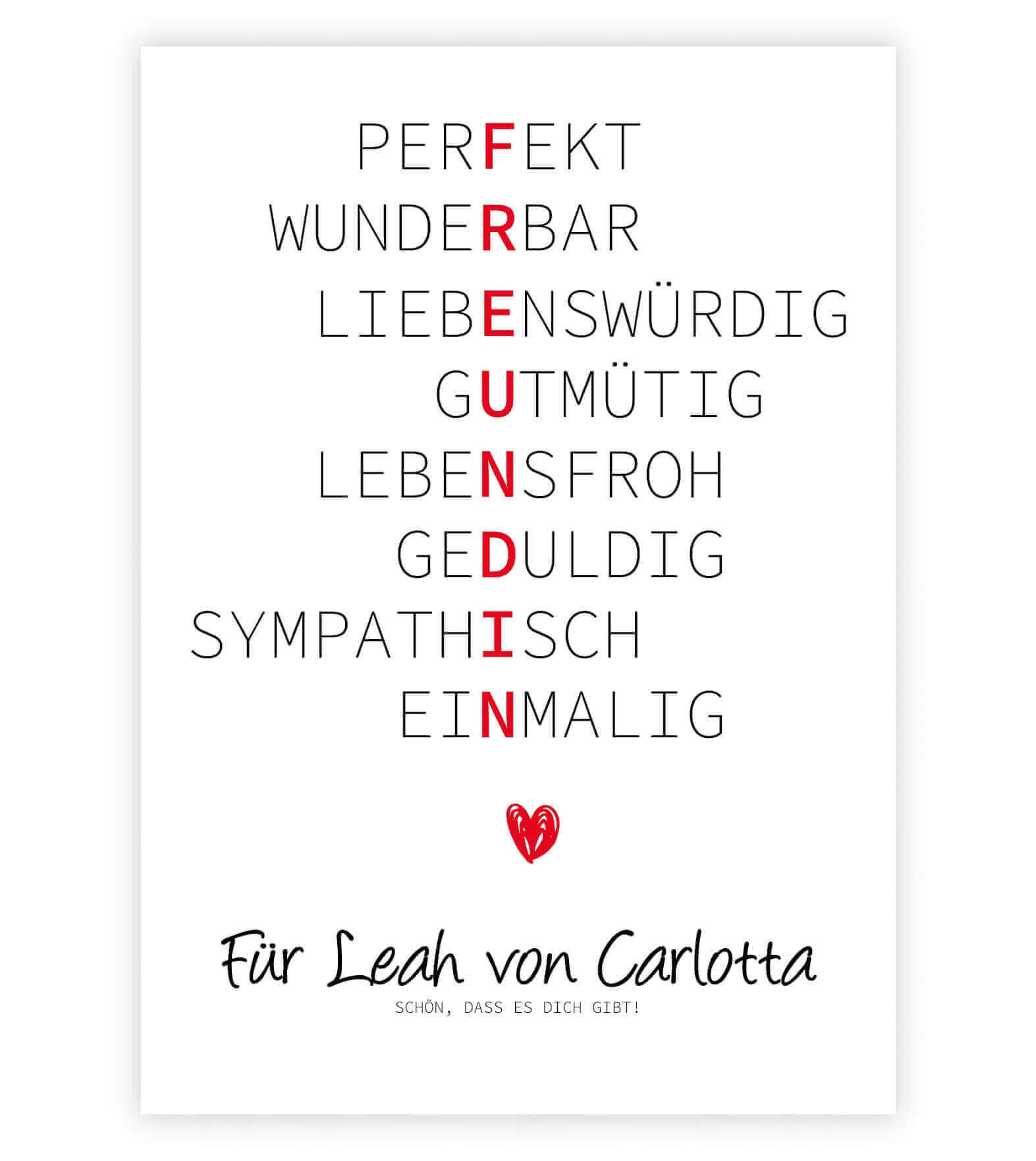 Personalisiertes "Wörterposter" - Freundin, Bildgröße: 13x18cm, DIN A4, DIN A3, Bilderrahmen: Ohne Bilderrahmen, Bilderrahmen weiß, Bilderrahmen schwarz, Bilderrahmen weiß mit Passepartout, Bilderrahmen schwarz mit Passepartout, Copyright: 321geschenke.de