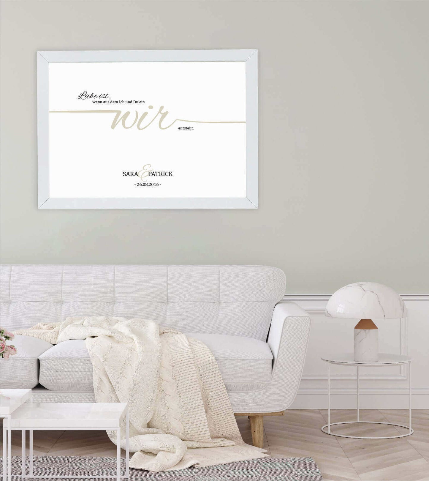Anwendungsbild_Personalisiertes Poster "Liebe ist… WIR", Bildgröße: 13x18cm, DIN A4, DIN A3, Bilderrahmen: Ohne Bilderrahmen, Bilderrahmen weiß, Bilderrahmen schwarz, Bilderrahmen weiß mit Passepartout, Bilderrahmen schwarz mit Passepartout, Copyright: 32