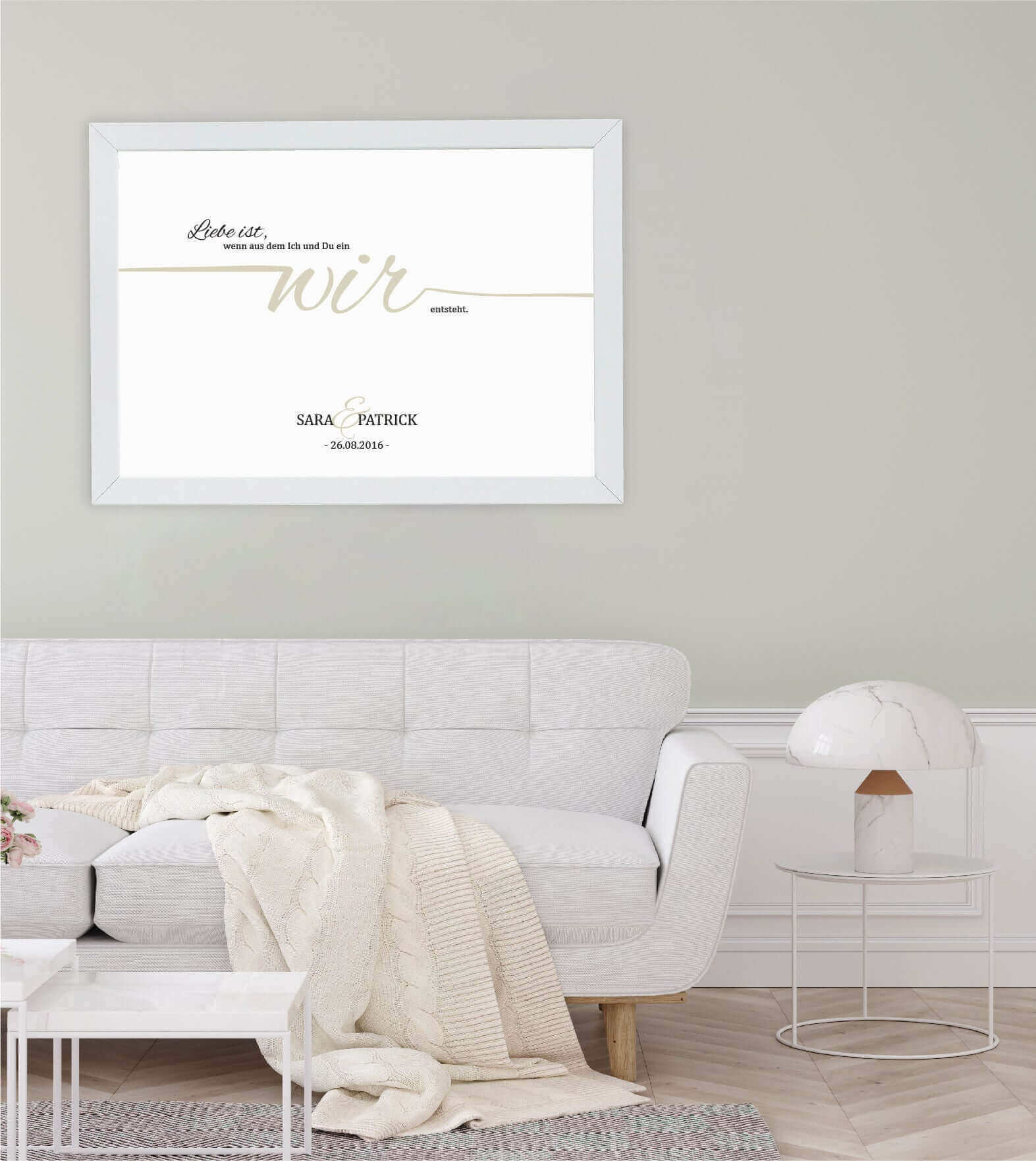 Anwendungsbild_Personalisiertes Poster "Liebe ist… WIR", Bildgröße: 13x18cm, DIN A4, DIN A3, Bilderrahmen: Ohne Bilderrahmen, Bilderrahmen weiß, Bilderrahmen schwarz, Bilderrahmen weiß mit Passepartout, Bilderrahmen schwarz mit Passepartout, Copyright: 32