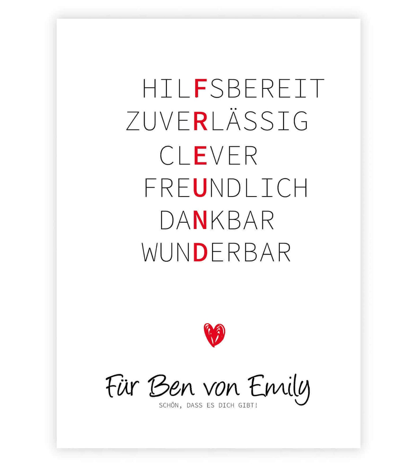 Personalisiertes "Wörterposter" - Freund, Bildgröße: 13x18cm, DIN A4, DIN A3, Bilderrahmen: Ohne Bilderrahmen, Bilderrahmen weiß, Bilderrahmen schwarz, Bilderrahmen weiß mit Passepartout, Bilderrahmen schwarz mit Passepartout, Copyright: 321geschenke.de