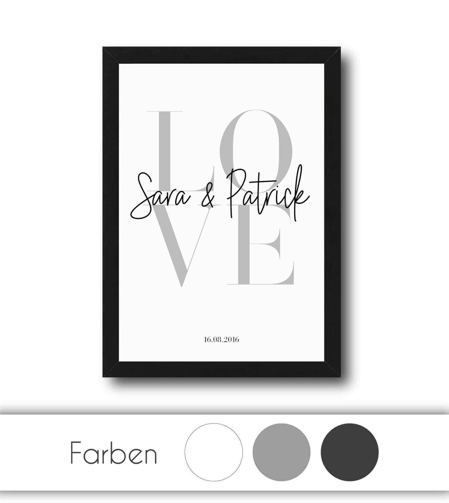 Personalisiertes Bild "LOVE", Bildfarbe: Weiß, Grau, Anthrazit/Schwarz, Bildgröße: 13x18cm, DIN A4, DIN A3, Bilderrahmen: Ohne Bilderrahmen, Bilderrahmen weiß, Bilderrahmen schwarz, Bilderrahmen weiß mit Passepartout, Bilderrahmen schwarz mit Passepartout