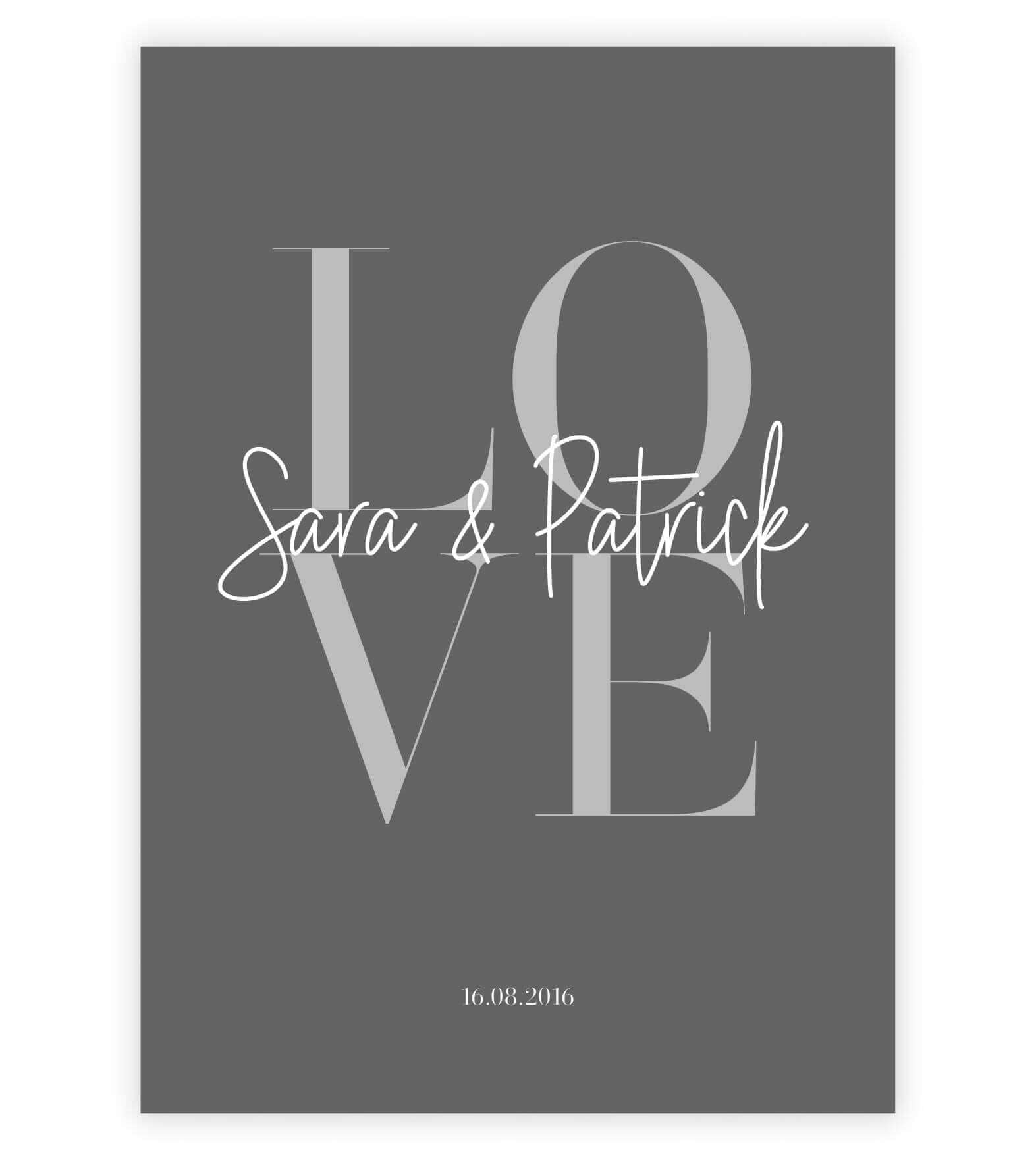 Personalisiertes Bild "LOVE", Bildfarbe: Anthrazit/Schwarz, Bildgröße: 13x18cm, DIN A4, DIN A3, Bilderrahmen: Ohne Bilderrahmen, Copyright: 321geschenke.de