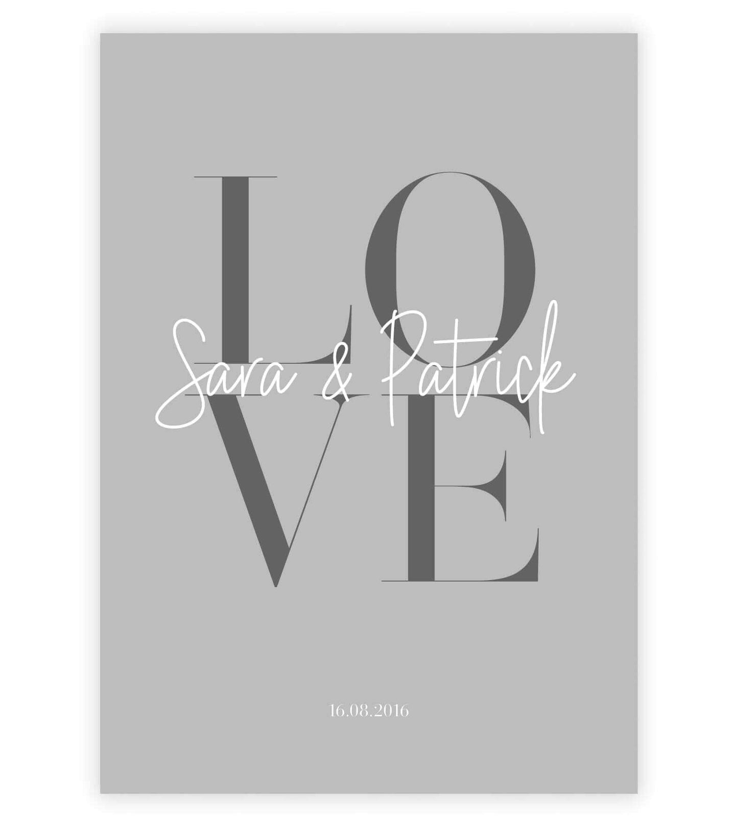 Personalisiertes Bild "LOVE", Bildfarbe: Grau, Bildgröße: 13x18cm, DIN A4, DIN A3, Bilderrahmen: Ohne Bilderrahmen, Copyright: 321geschenke.de