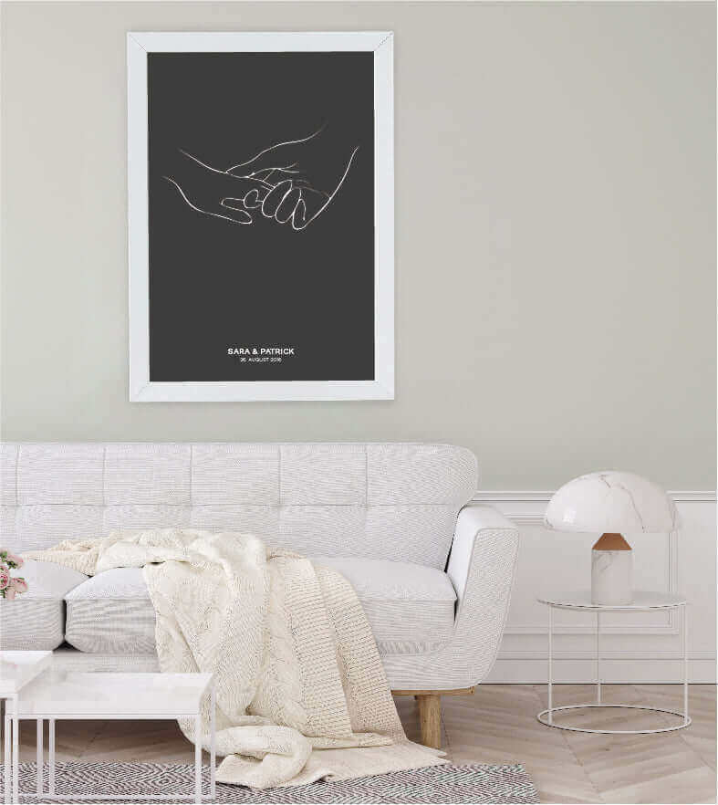 Anwendungsbild_Personalisiertes Bild "Forever together", Bildfarbe: Weiß, Grau, Anthrazit/Schwarz, Bildgröße: 13x18cm, DIN A4, DIN A3, Bilderrahmen: Ohne Bilderrahmen, Bilderrahmen weiß, Bilderrahmen schwarz, Bilderrahmen weiß mit Passepartout, Bilderrahm
