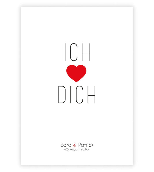 Personalisiertes Bild "Ich liebe Dich", Bildgröße: 13x18cm, DIN A4, DIN A3, Bilderrahmen: Ohne Bilderrahmen, Bilderrahmen weiß, Bilderrahmen schwarz, Bilderrahmen weiß mit Passepartout, Bilderrahmen schwarz mit Passepartout, Copyright: 321geschenke.de