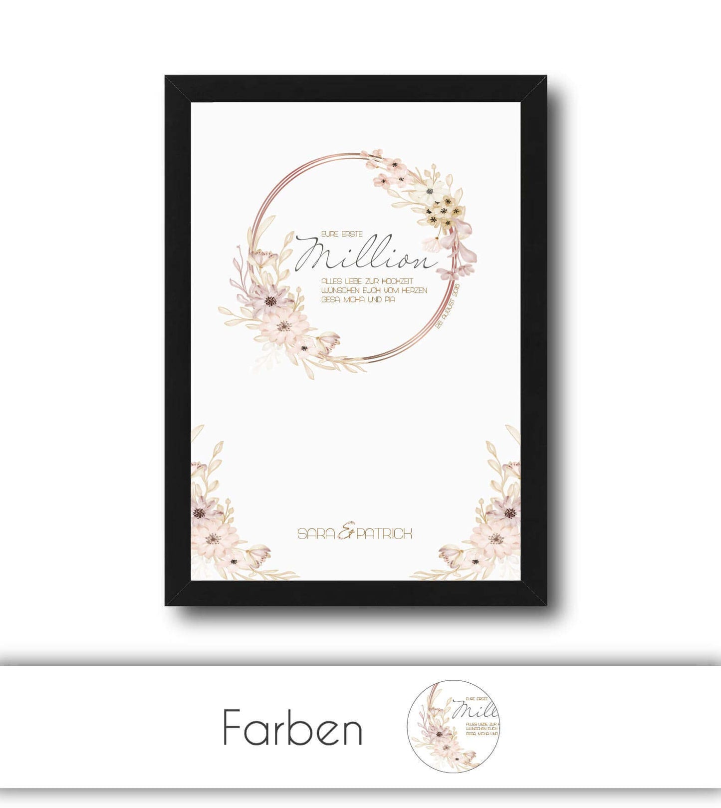 Personalisiertes Bild “EURE ERSTE MILLION”, Bildgröße: DIN A4, DIN A3, Bilderrahmen: Bilderrahmen schwarz ohne Passepartout, Copyright: 321geschenke.de