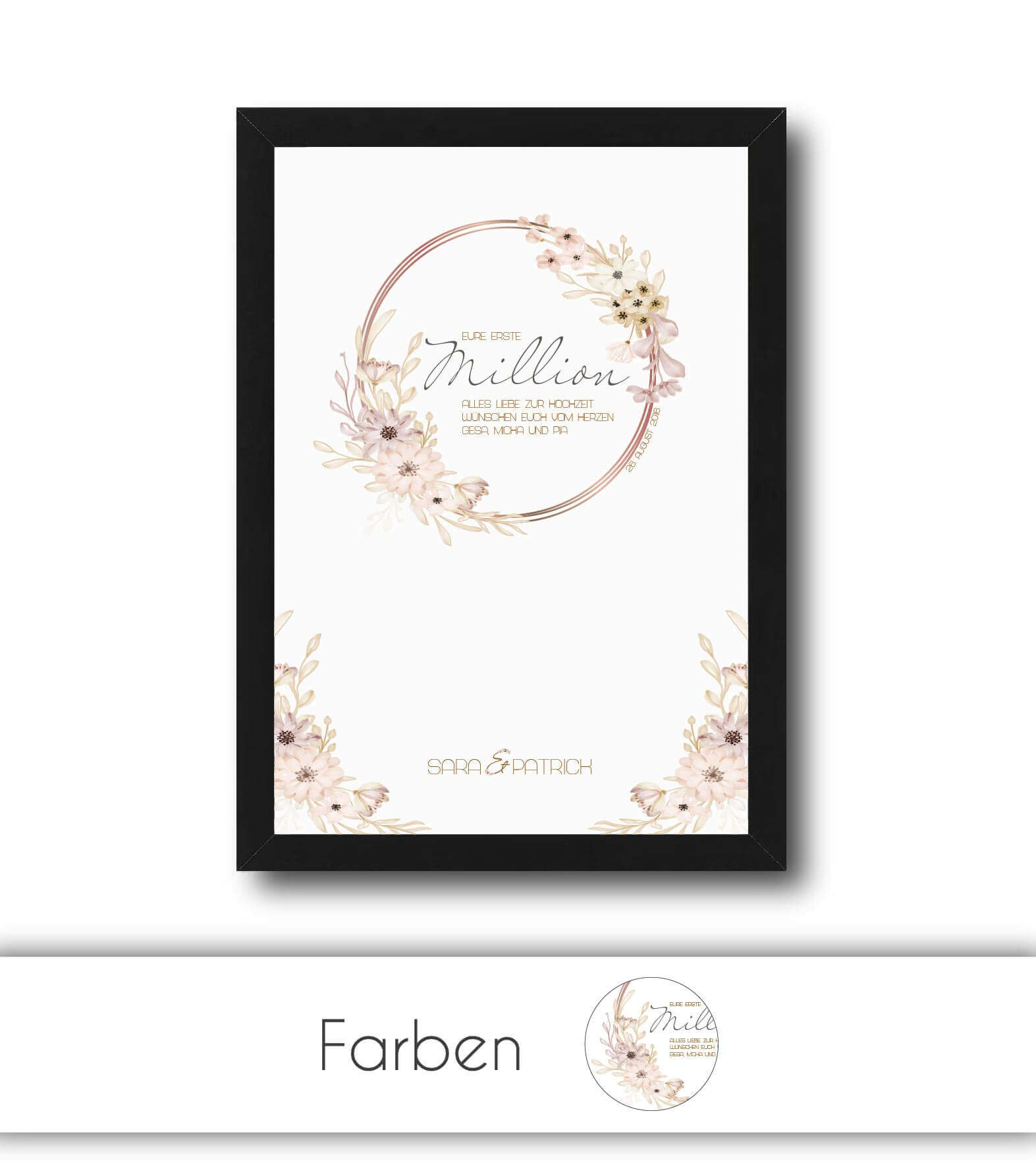 Personalisiertes Bild “EURE ERSTE MILLION”, Bildgröße: DIN A4, DIN A3, Bilderrahmen: Bilderrahmen schwarz ohne Passepartout, Copyright: 321geschenke.de